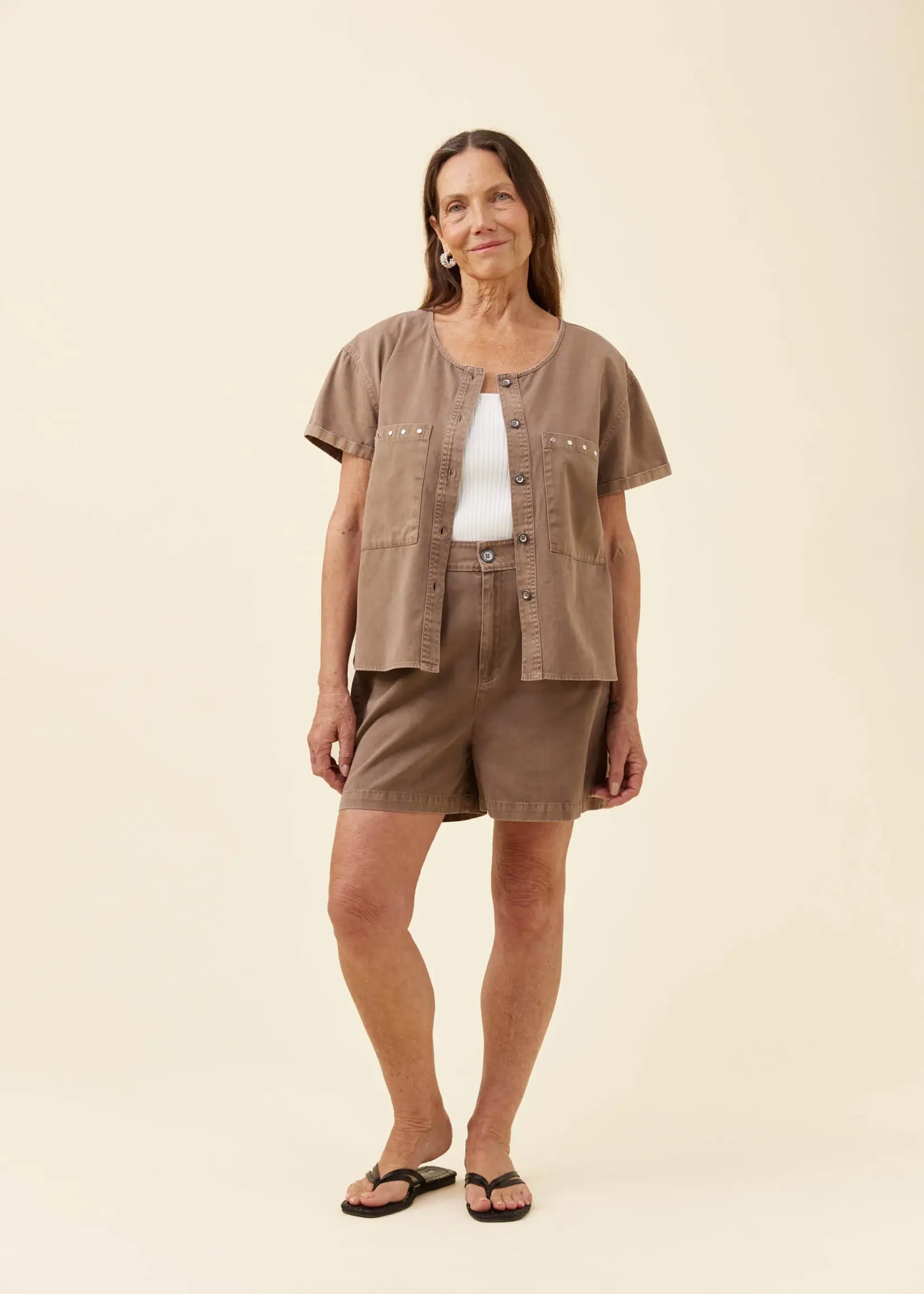 Isle of Mine Preston Button Top - Taupe