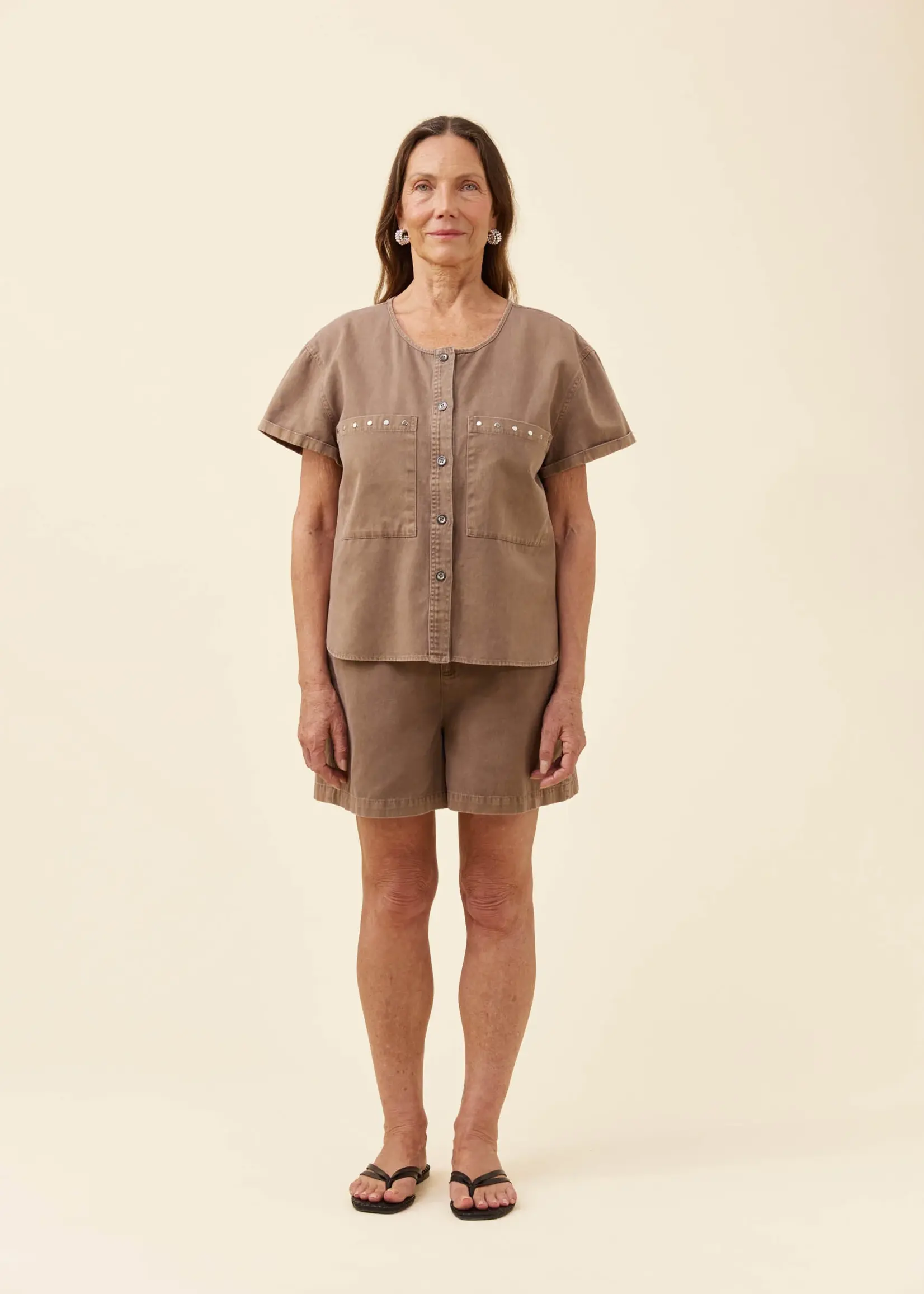 Isle of Mine Preston Button Top - Taupe