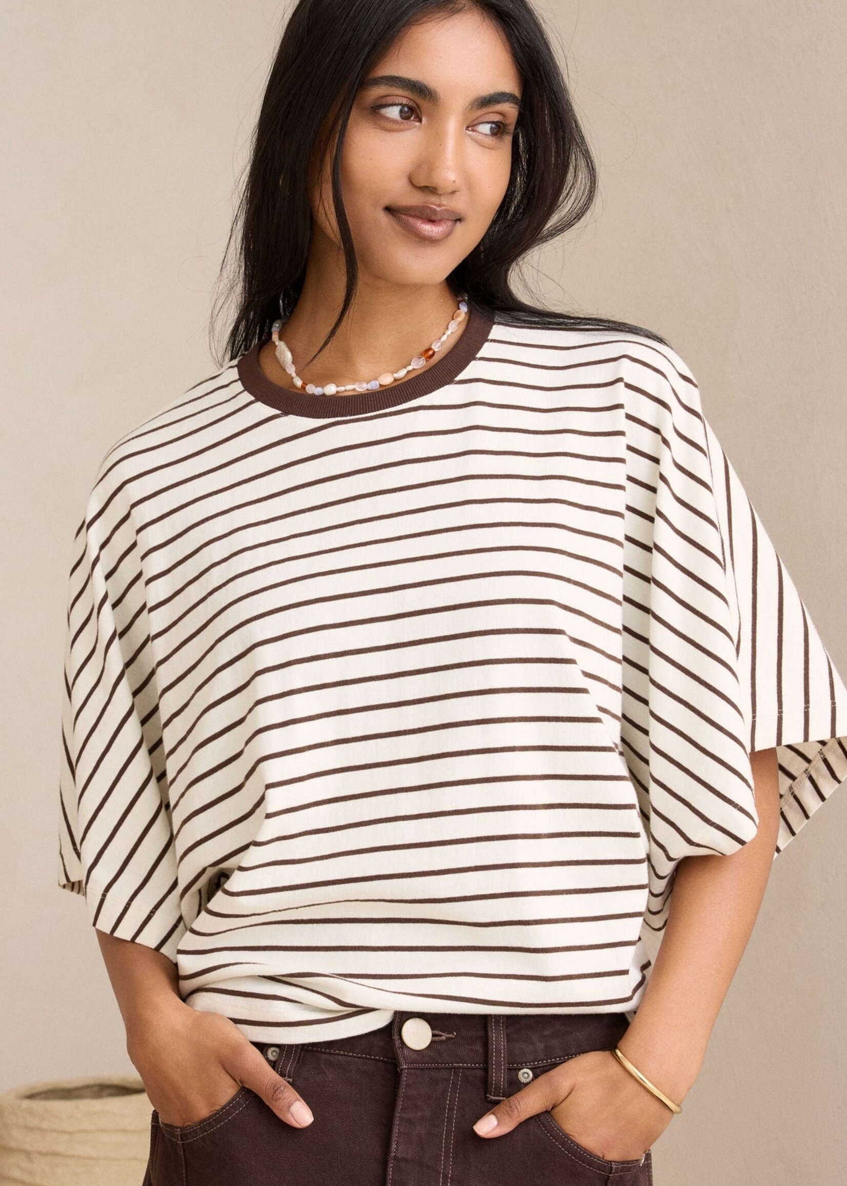 Ceres Life Lucy Relaxed Sleeve Tee - Milk/Brunette