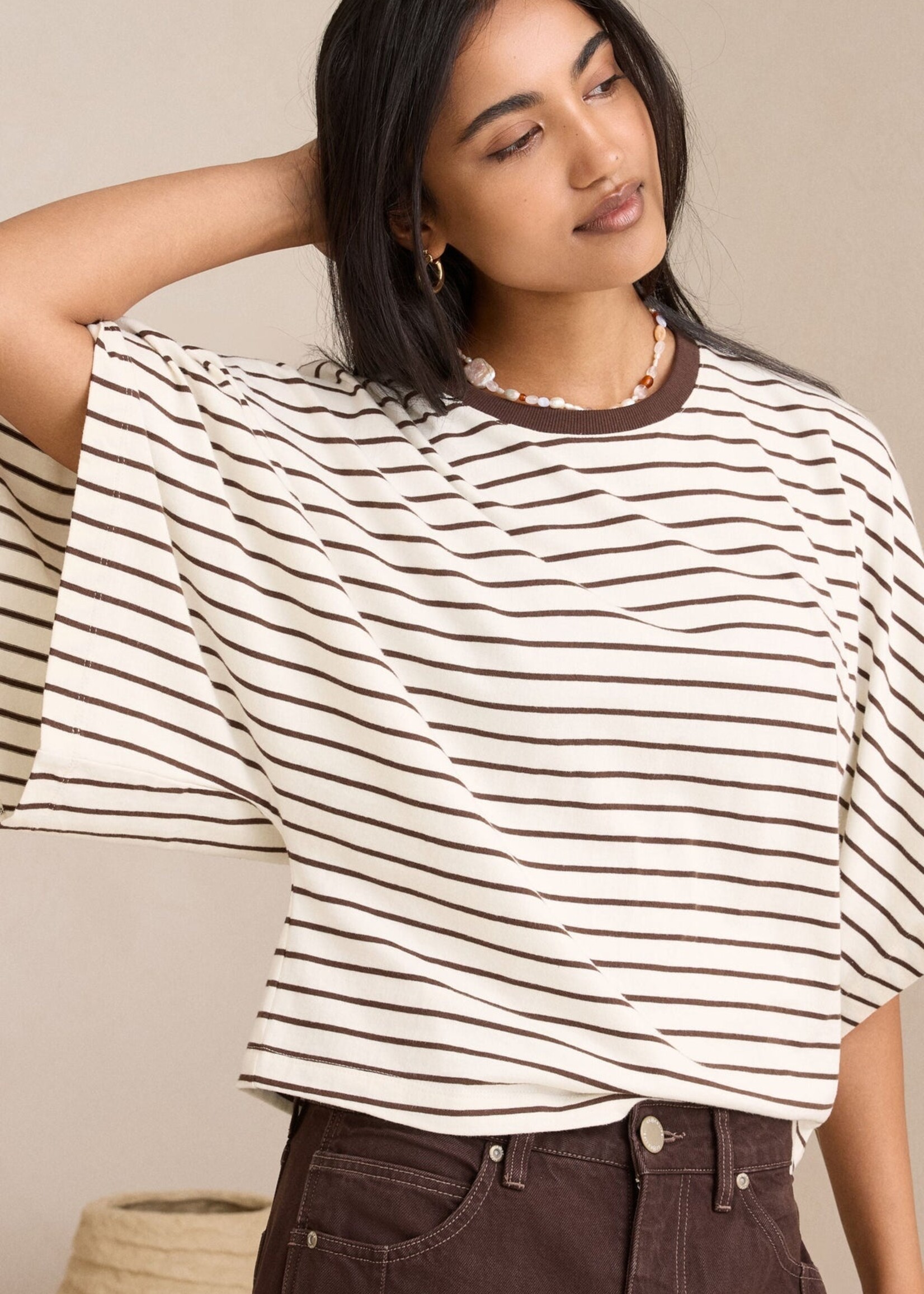 Ceres Life Lucy Relaxed Sleeve Tee - Milk/Brunette