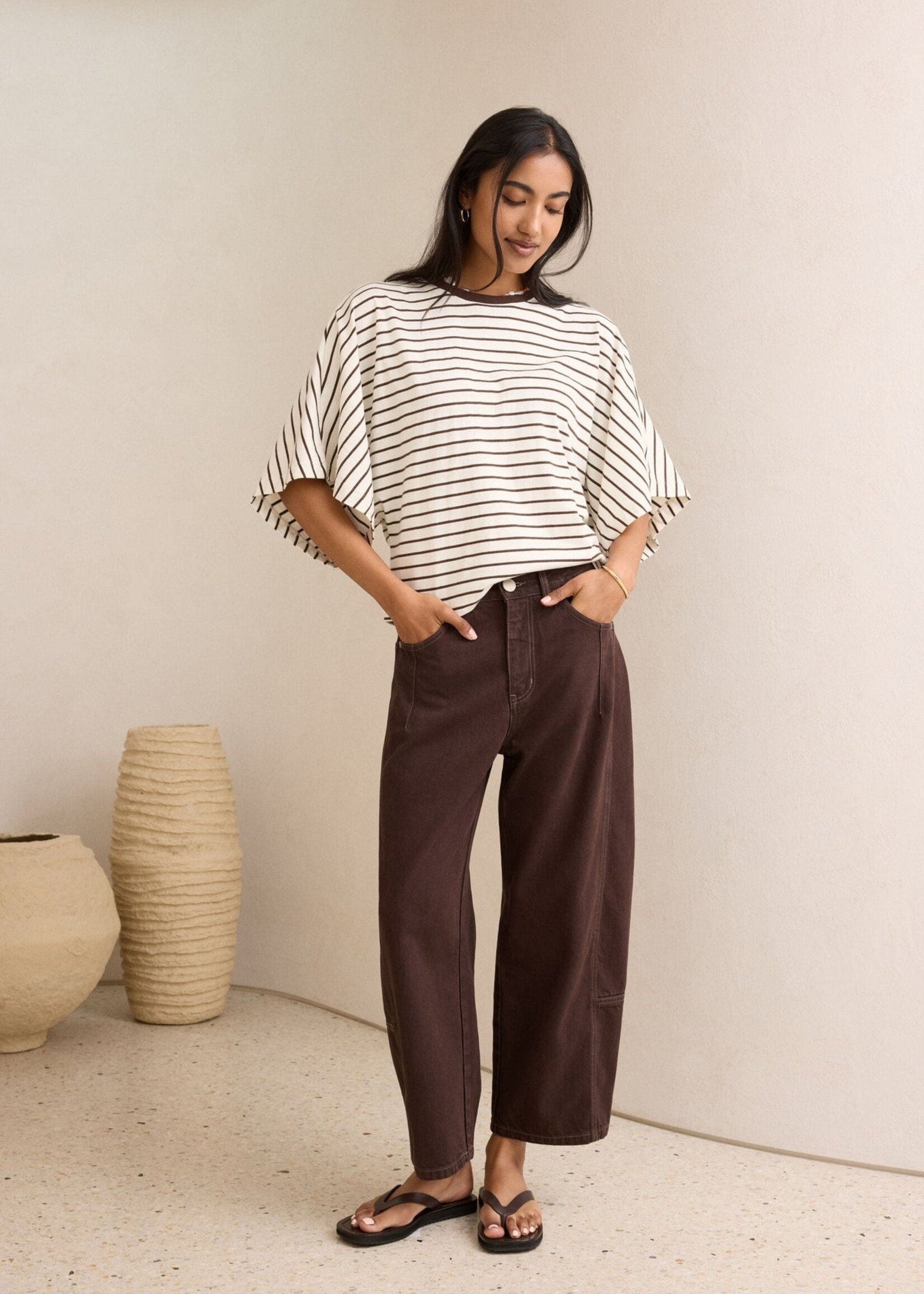 Ceres Life Lucy Relaxed Sleeve Tee - Milk/Brunette