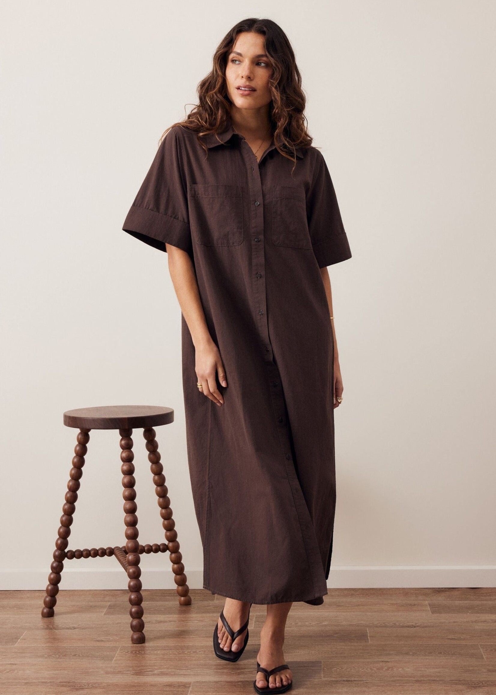 Ceres Life Samara Midi Shirt Dress Bitter Chocolate