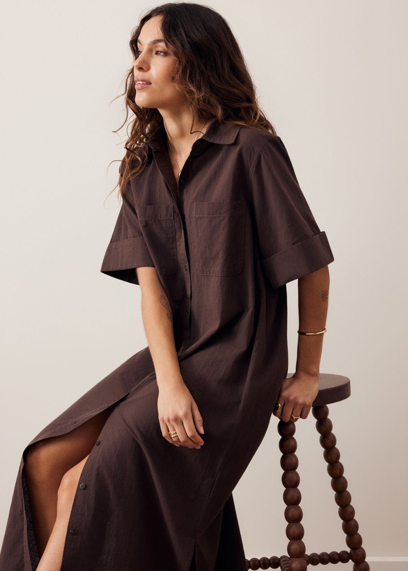 Ceres Life Samara Midi Shirt Dress Bitter Chocolate