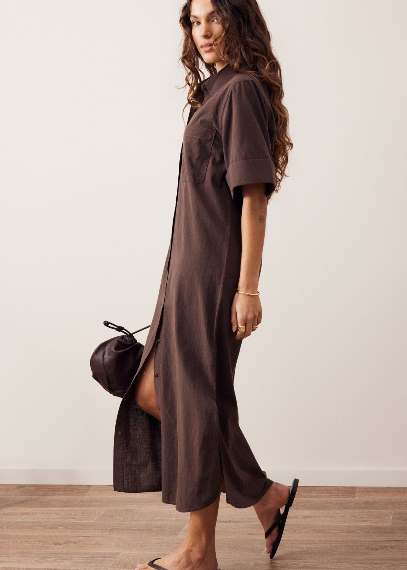 Ceres Life Samara Midi Shirt Dress Bitter Chocolate