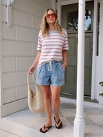 Ceres Life Stevie Slouchy Tee/Milk Fresh Blue Red Stripe