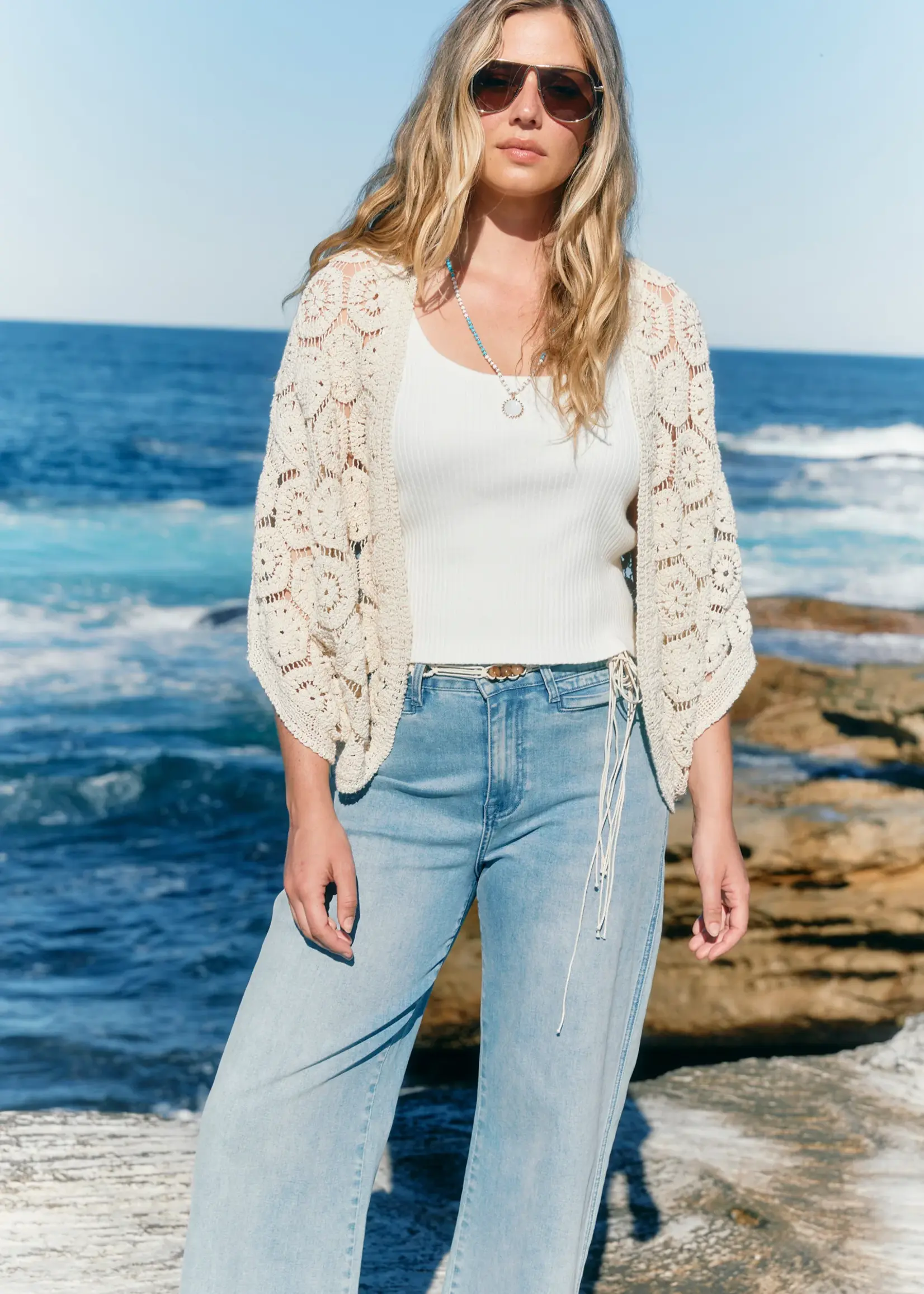 Isle of Mine Maggie Crochet Cape - Canvas