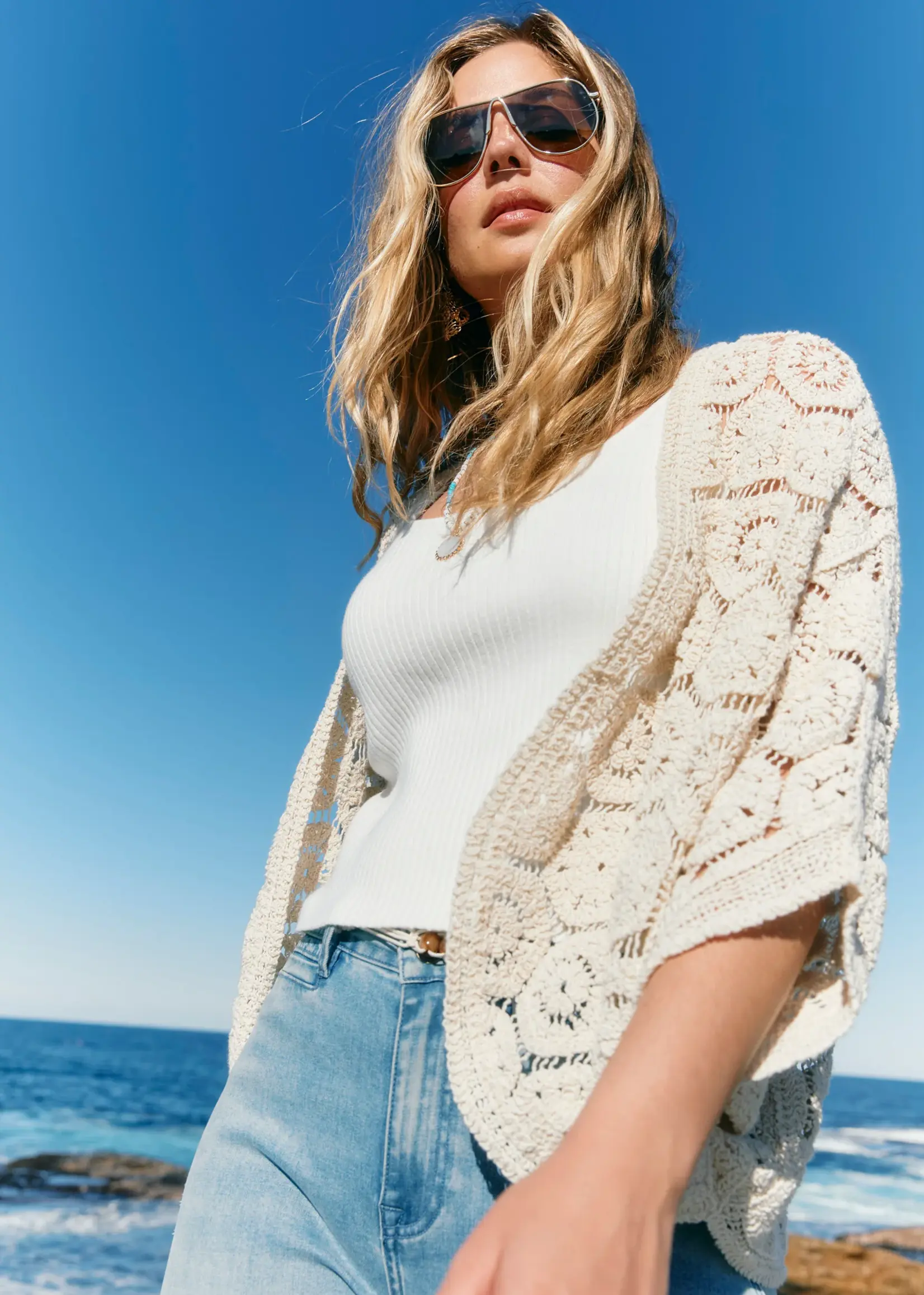 Isle of Mine Maggie Crochet Cape - Canvas