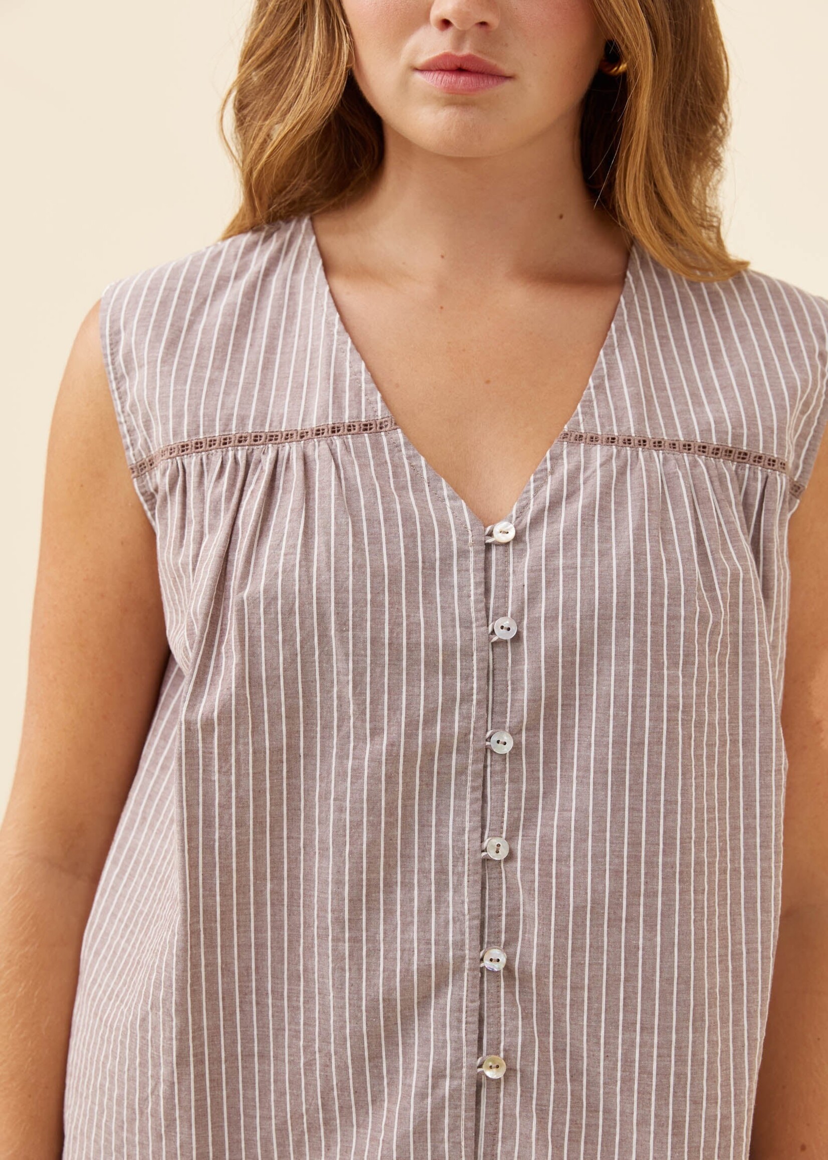 Isle of Mine Lyndell Button Tank - Taupe