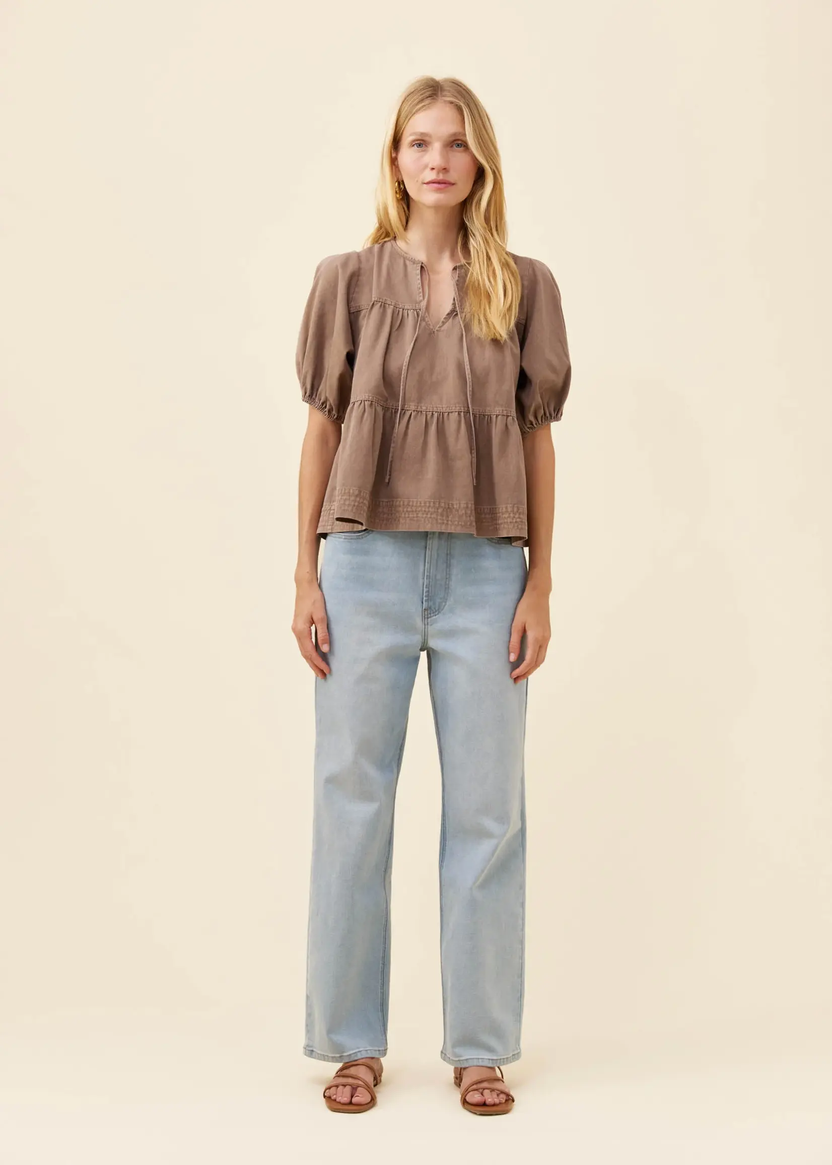 Isle of Mine Preston Tie Top - Taupe