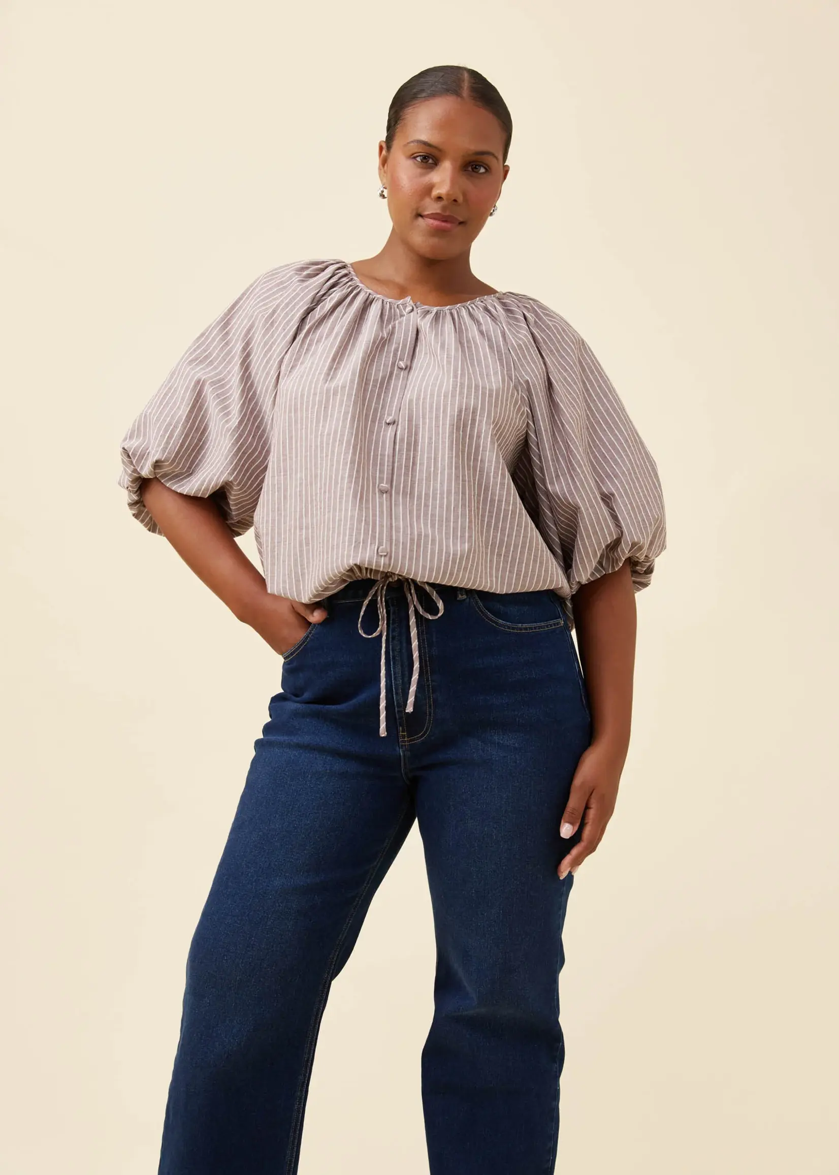 Isle of Mine Lyndell Drawstring Top - Taupe