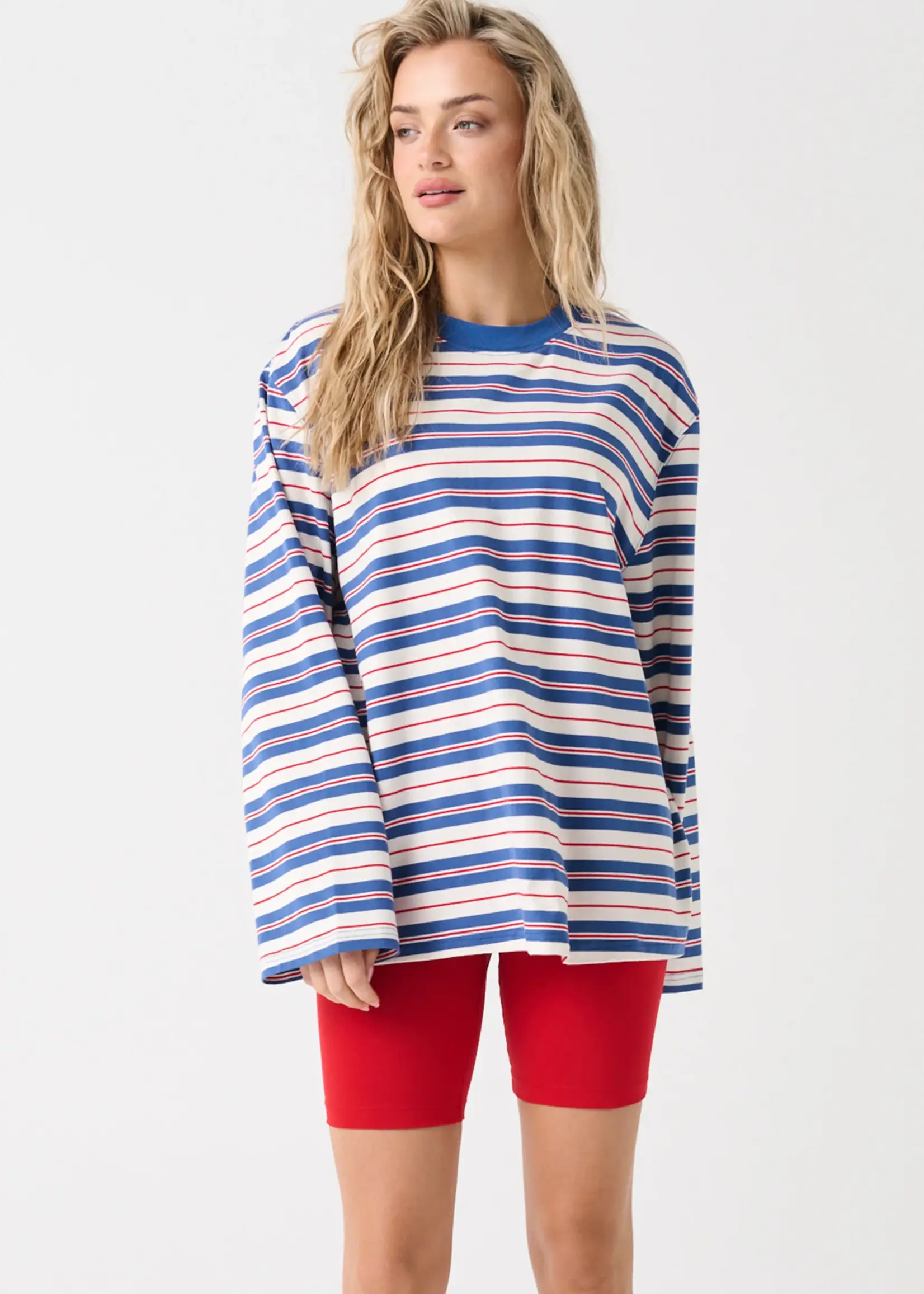 cartel and willow Carter Long Sleeve Red/Slate Stripe