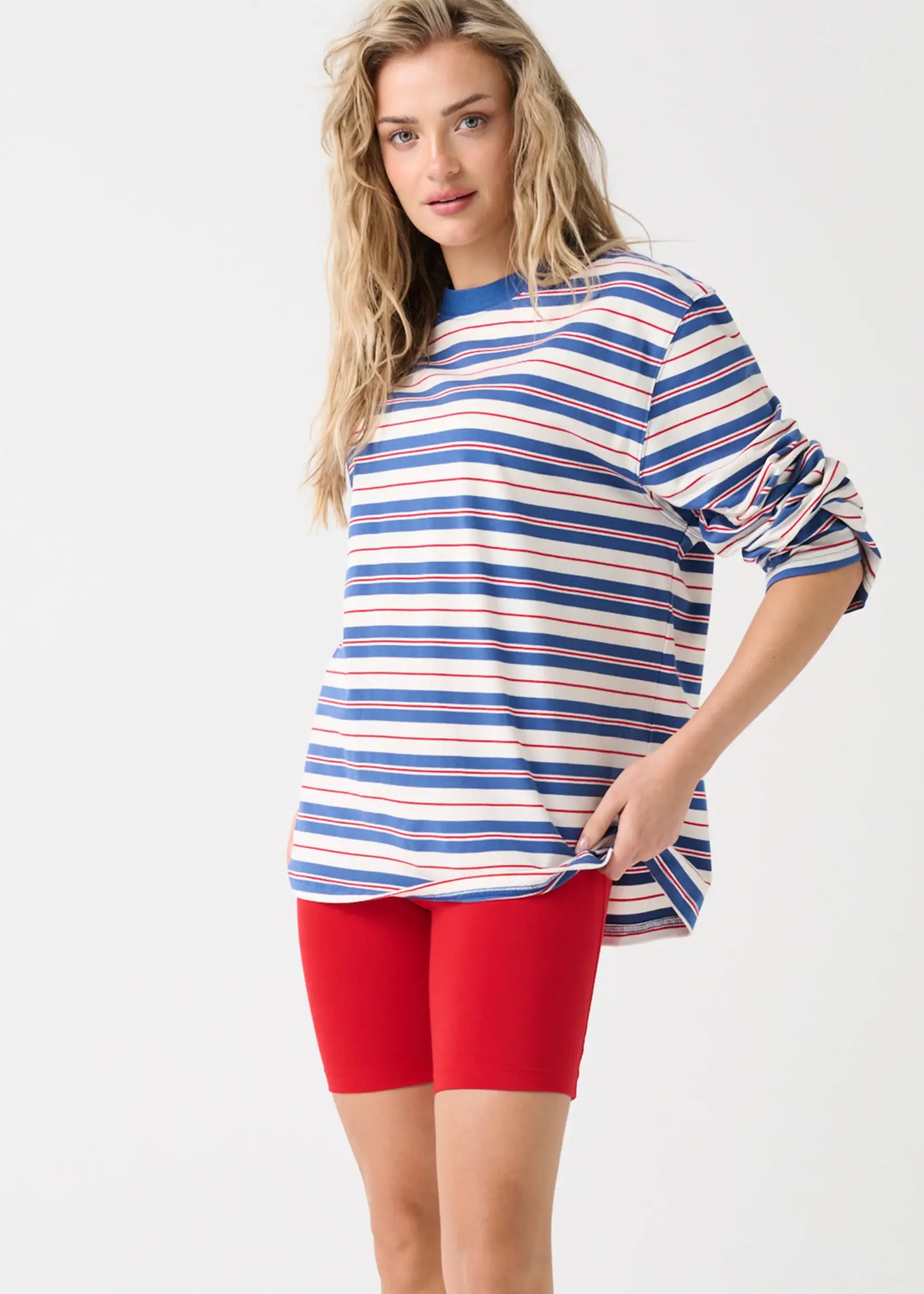 cartel and willow Carter Long Sleeve Red/Slate Stripe