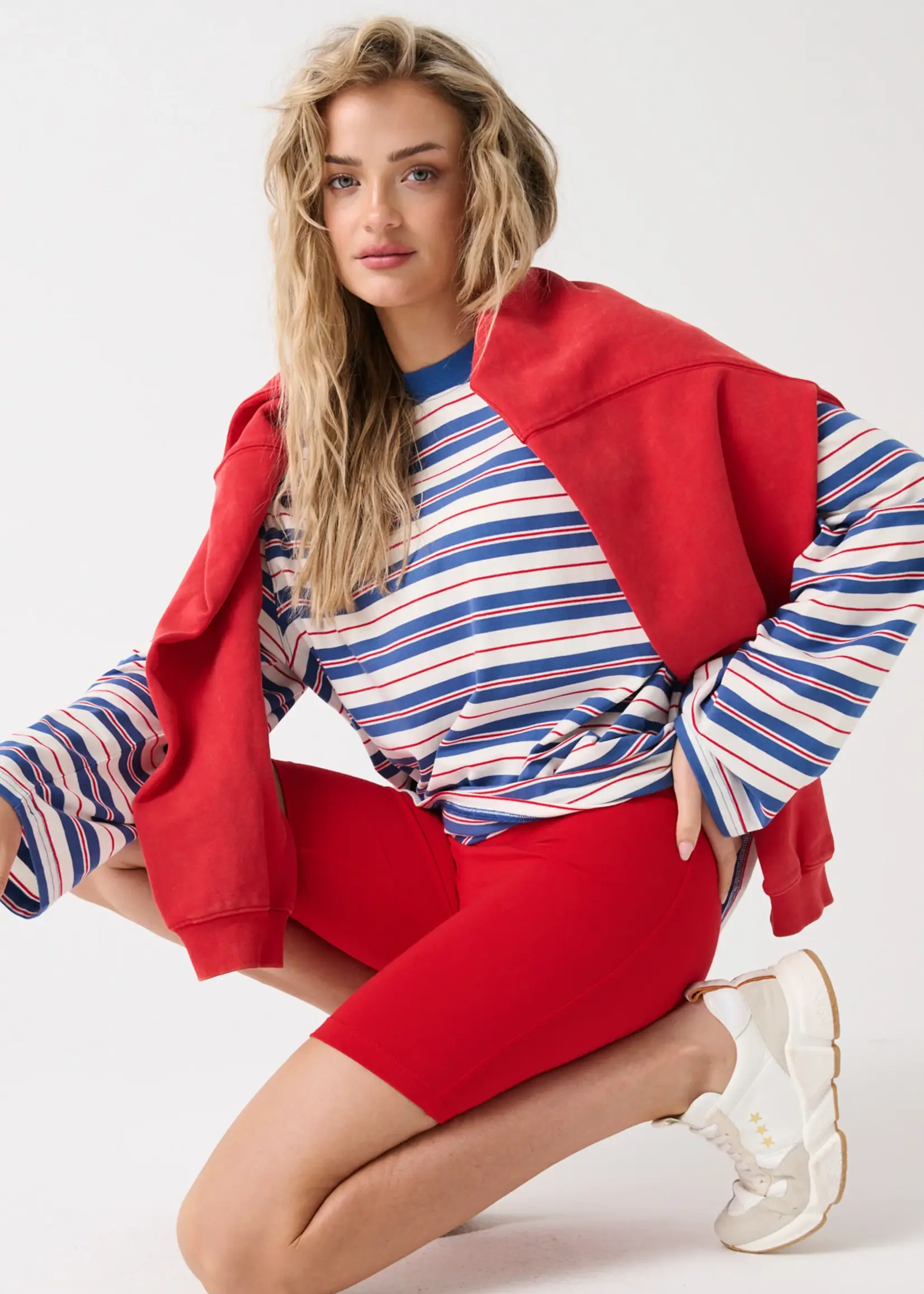 cartel and willow Carter Long Sleeve Red/Slate Stripe