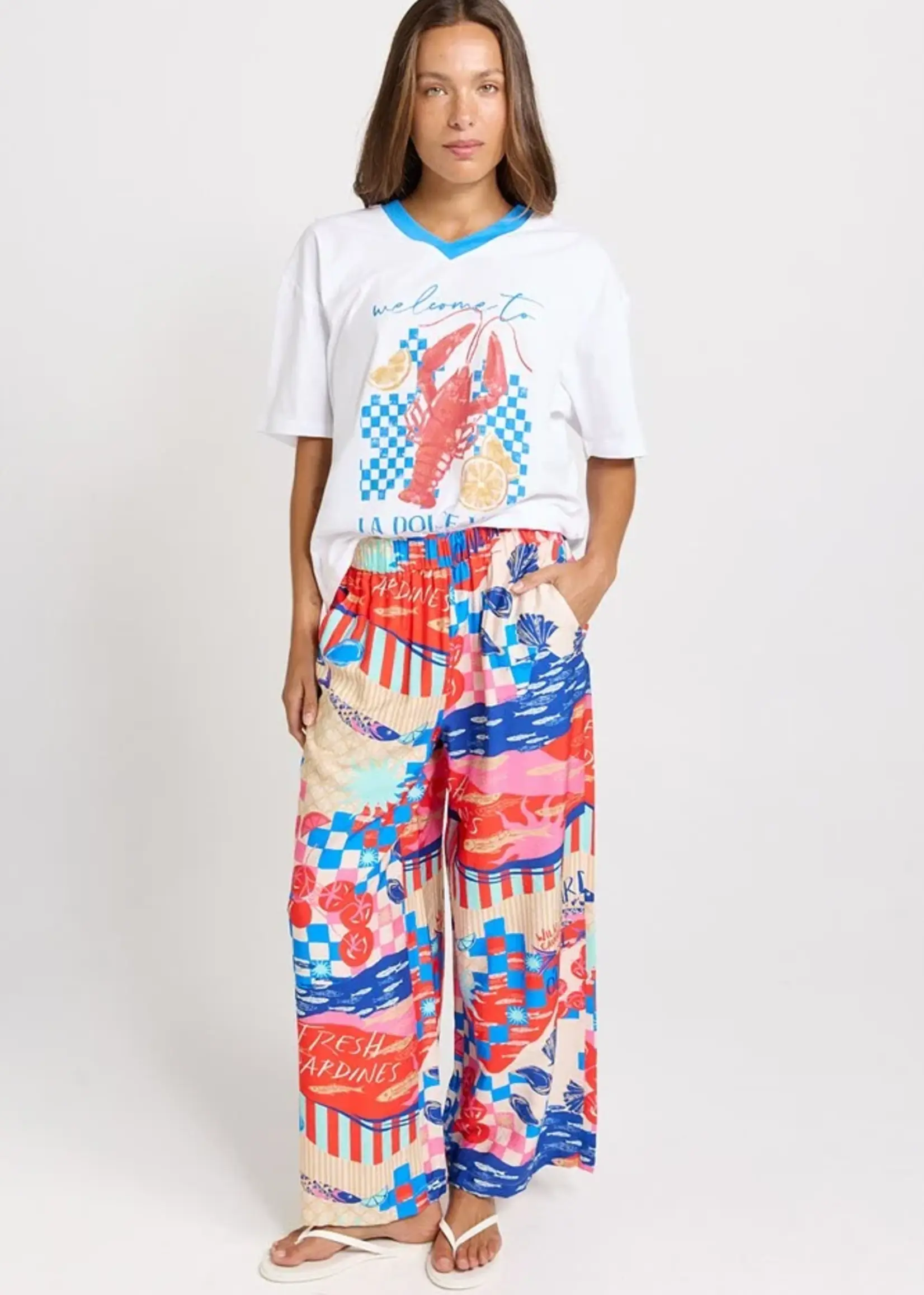 Betty Basic Sable Wide Leg Pant - Mediterranean Print Red