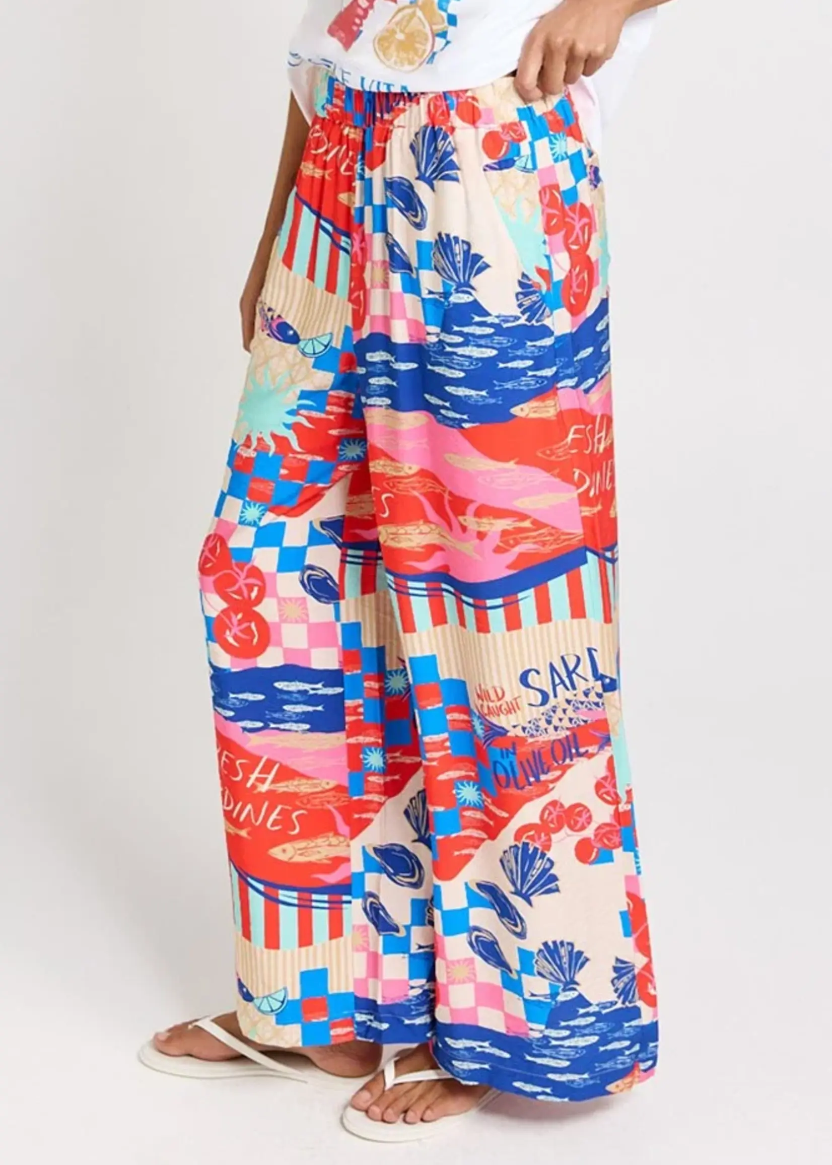 Betty Basic Sable Wide Leg Pant - Mediterranean Print Red