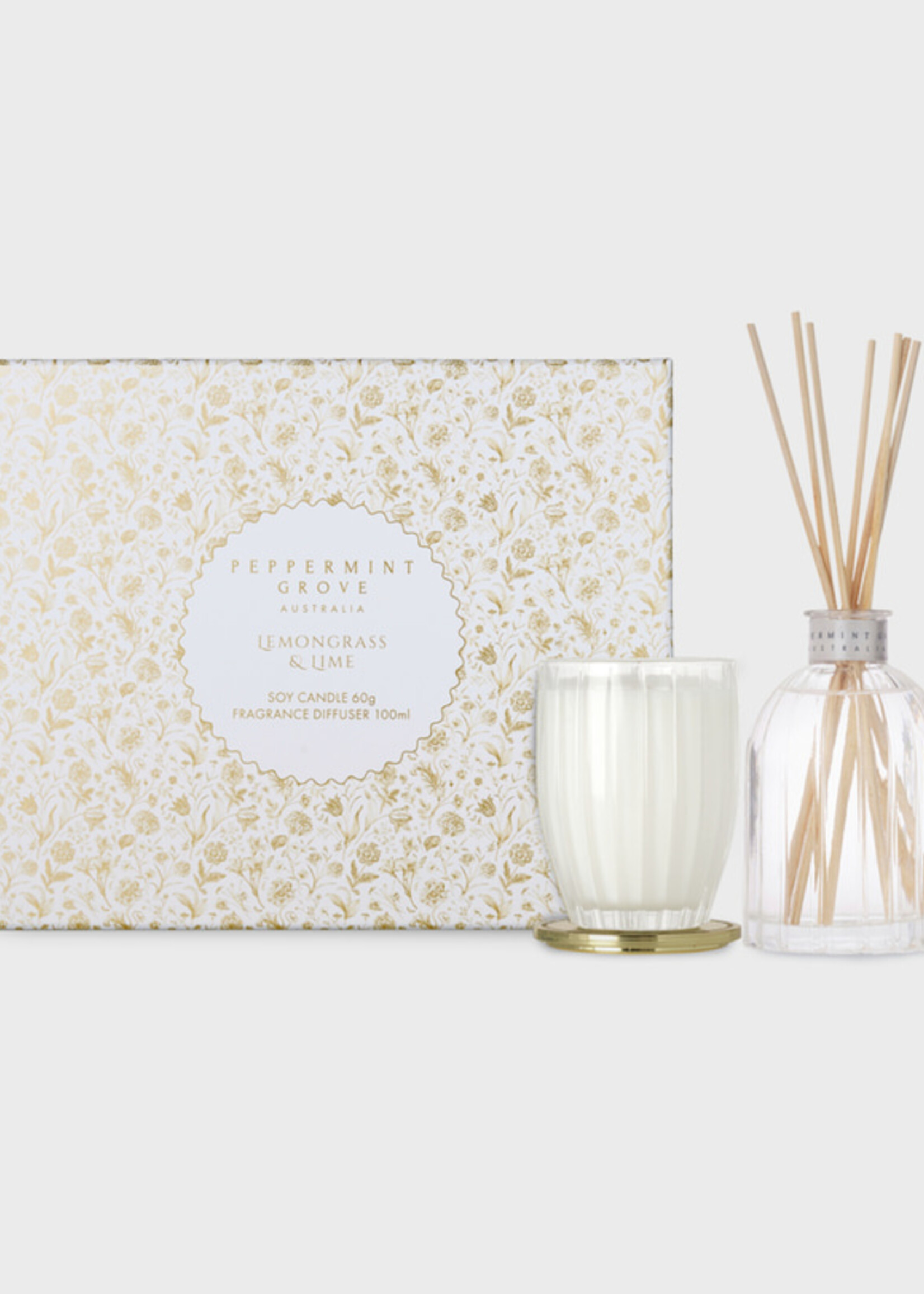 Peppermint Grove Gift Set - Mini Candle & Diffuser Lemongrass & Lime