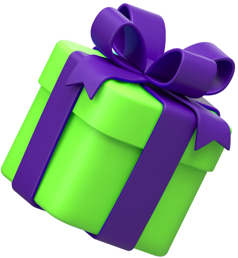 Gift box with purple ribbon