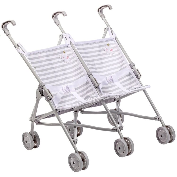 JC Toys Twin Umbrella Stroller | Grey Elephant