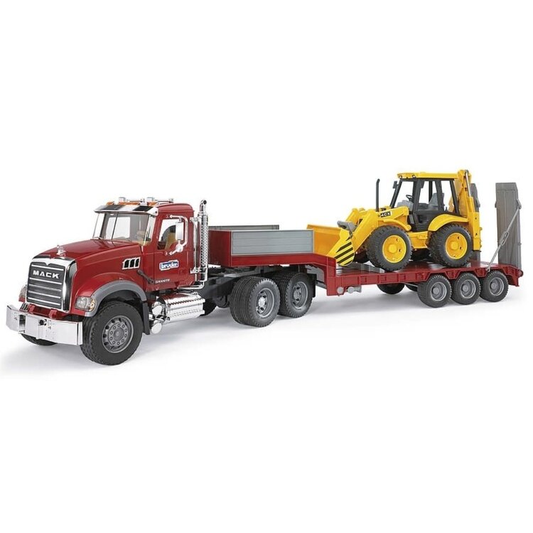 Bruder MACK | Granite Truck w Low Loader and JCB Backhoe Loader