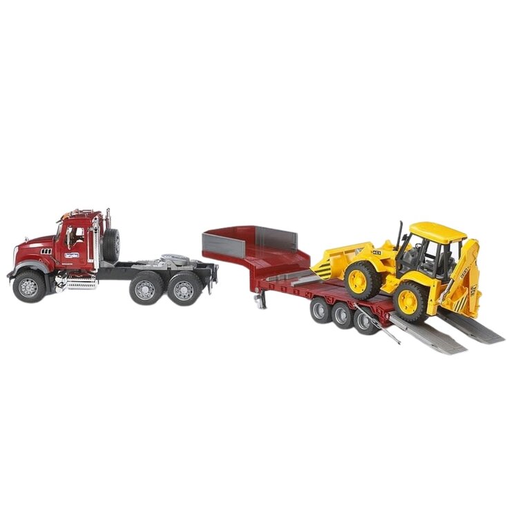 Bruder MACK | Granite Truck w Low Loader and JCB Backhoe Loader