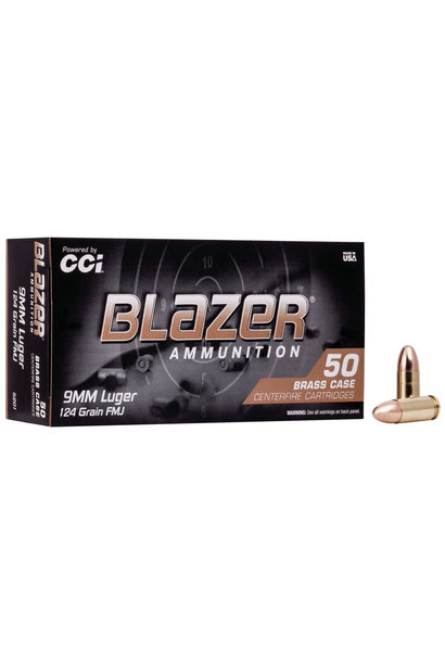 CCI Blazer Brass 9mm Luger 124gr FMJ 50rd - Spotted Dog Sporting Goods