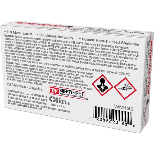 Winchester M193 Target 5.56 55gr FMJ 20rd