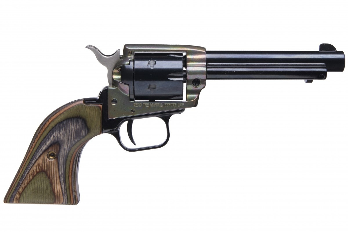 Heritage Rough Rider Case Hardened/Camo Lam Grn 43/4" 22 LR/WMR