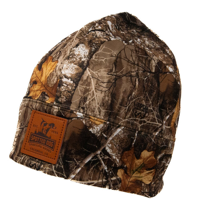 Spotted Dog Richardson Camo Microfleece Beanie Embossed Leather Patch