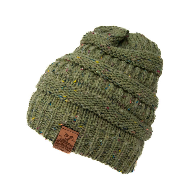 Spotted Dog Richardson 157 Speckled Knit Slouch Beanie with Leather Clip Patch