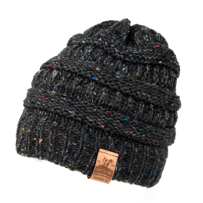 Spotted Dog Richardson 157 Speckled Knit Slouch Beanie with Leather Clip Patch