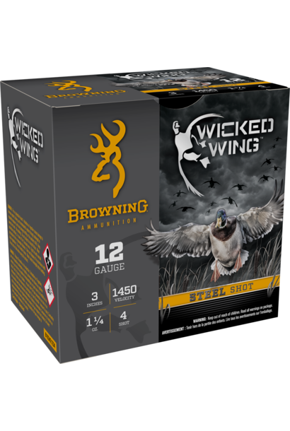 Browning Wicked Wing 12ga 3" #4 Steel 1.25 oz 1450 FPS 25rd