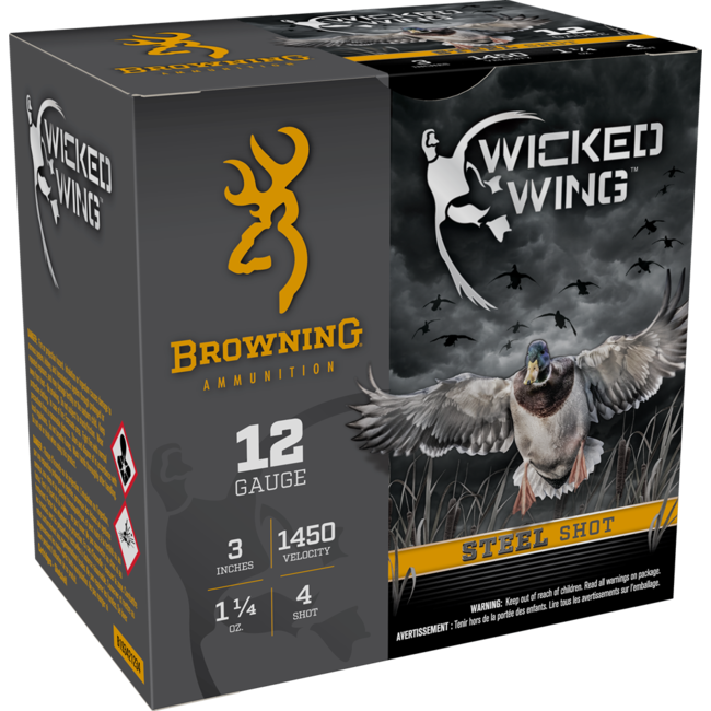 Browning Wicked Wing 12ga 3" #4 Steel 1.25 oz 1450 FPS 25rd