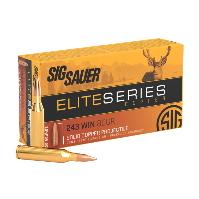 Sig Sauer Elite Copper Hunter 243 Win 90 Grain Controlled Expansion Tip 20rds