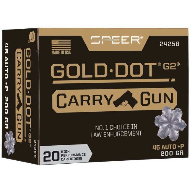 Speer Gold Dot Carry Gun 45ACP +P 200 Grain Gold Dot Hollow Point 20rds