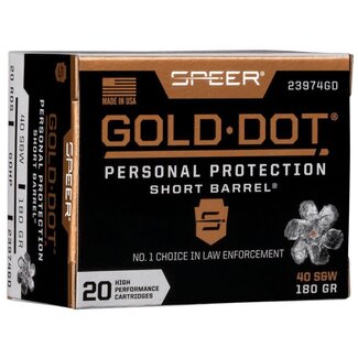 Speer Speer Gold Dot Short Barrel 40 S&W 180gr Gold Dot Hollow Point 20rds