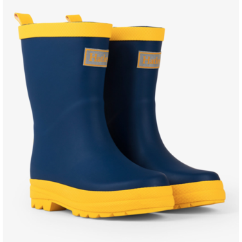 Hatley/Little Blue House Hatley: Matte Rain Boots - Navy & Yellow