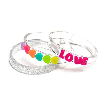 Lilies & Roses Bangle Set of 3: Neon Hearts, LOVE