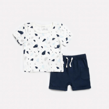 Petit Lem T Shirt and Shorts Set - Navy Terrazo