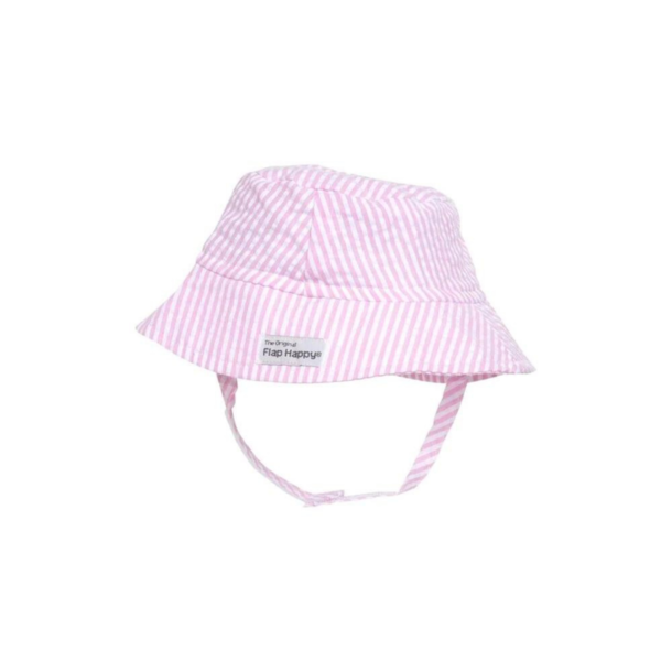 Flap Happy Flap Happy: Cotton Bucket Hat - Pink Seersucker