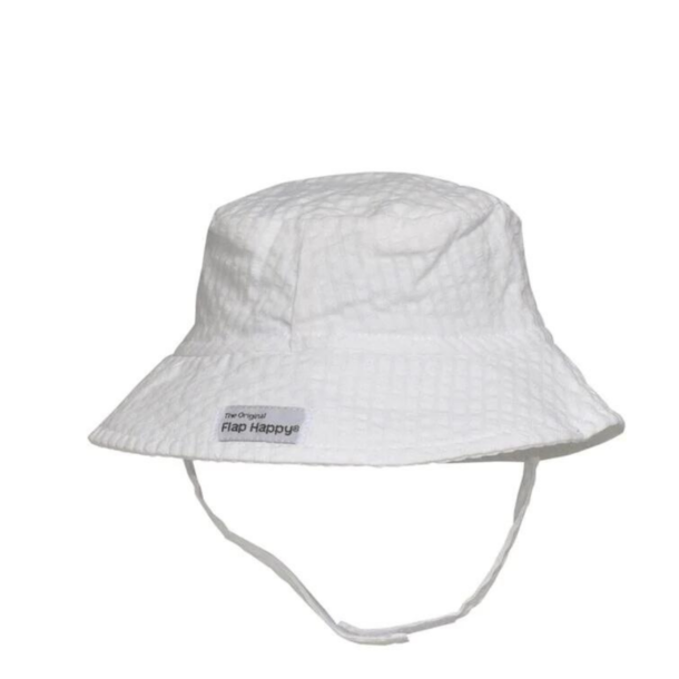 Flap Happy Flap Happy: Cotton Bucket Hat - White Seersucker