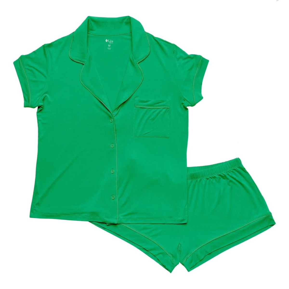 Kyte Women's Short Sleeve Pajama Set Fern/Fern Trim Nest, Bermuda