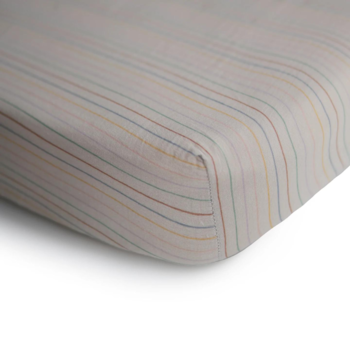 Mushie Mushie: Extra Soft Muslin Crib Sheet - Retro Stripes