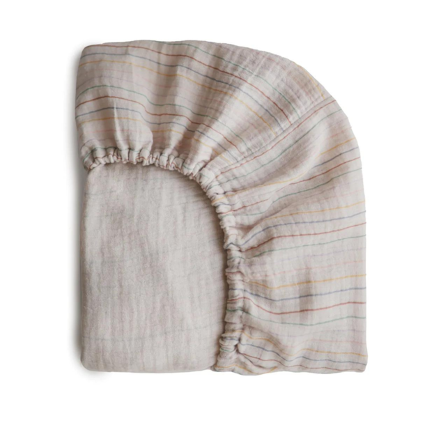 Mushie Mushie: Extra Soft Muslin Crib Sheet - Retro Stripes