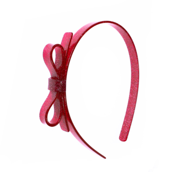 Lilies & Roses Acrylic Headband - Thin Bow Glitter Red