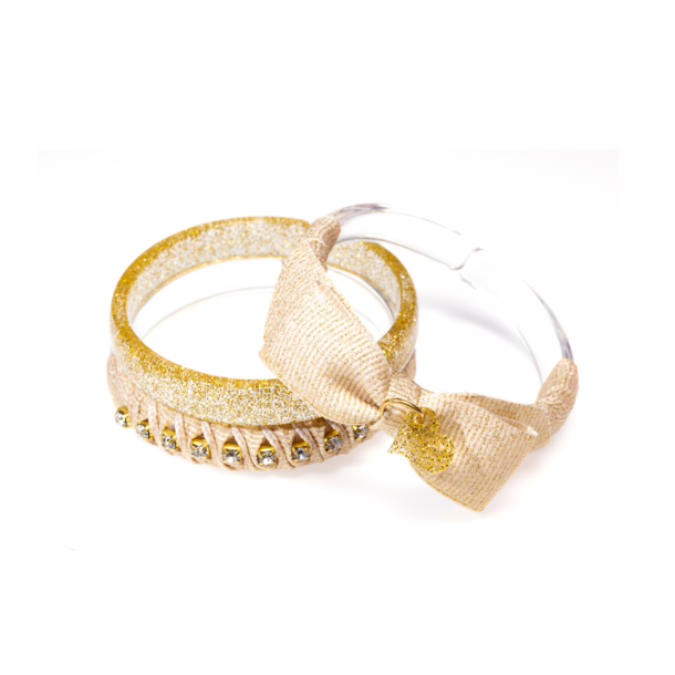 Lilies & Roses Bangle Set of 3: Fancy Fabric - Gold