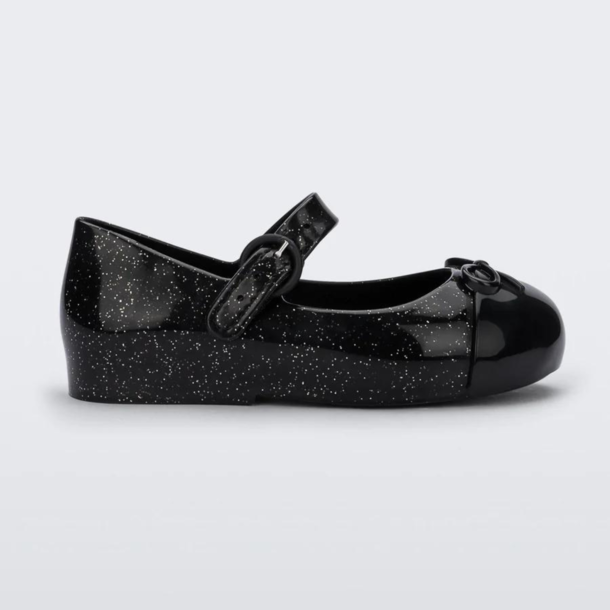 Melissa Shoes Mini Melissa Sweet Love Cap Toe - Black Silver Glitter