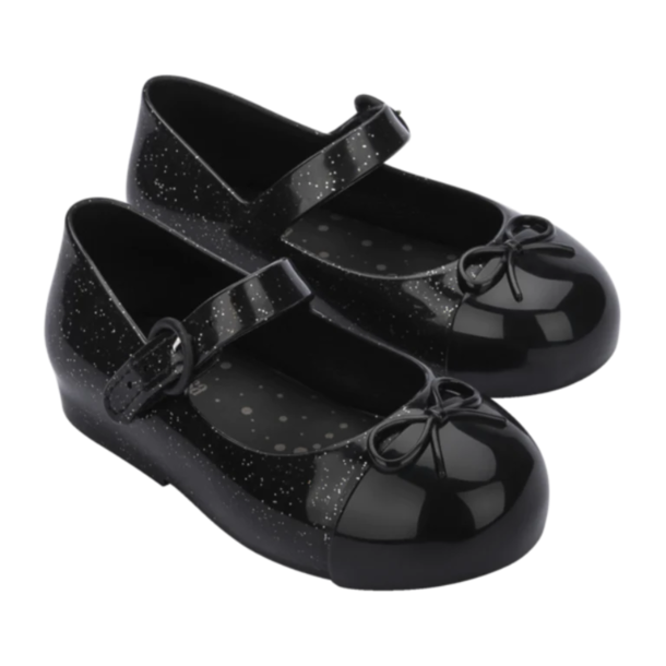 Melissa Shoes Mini Melissa Sweet Love Cap Toe - Black Silver Glitter