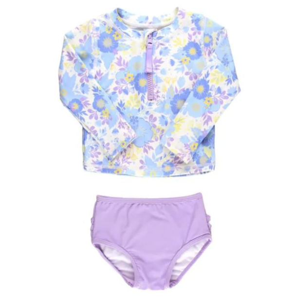 Rufflebutts Rufflebutts: 2pc Rashguard Bikini - Pristine Blooms