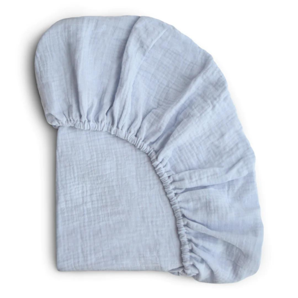 Mushie Mushie: Extra Soft Muslin MINI Crib Sheet - Baby Blue