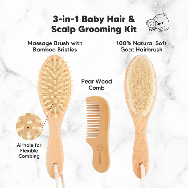 KeaBabies Keababies: Baby Hair Brush & Comb Set (Walnut)